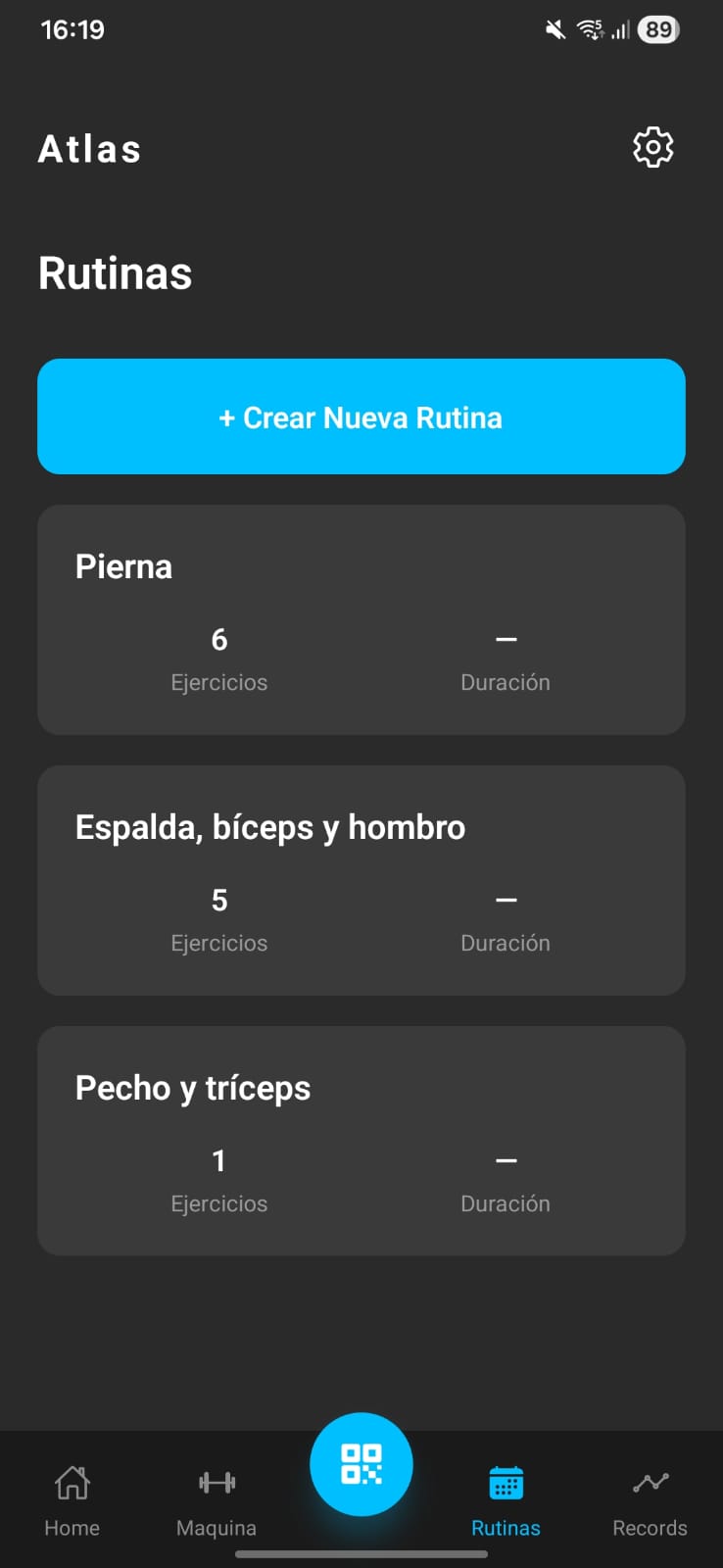 Pantalla de rutinas personalizadas